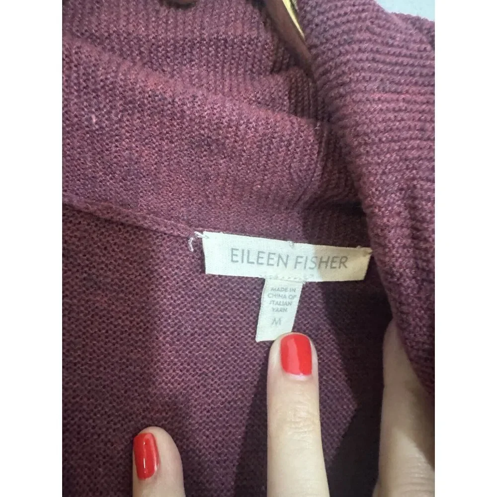 Eileen Fisher‎ Sz M Open Front Long Duster Cardigan Linen Cotton Viscose Maroon
